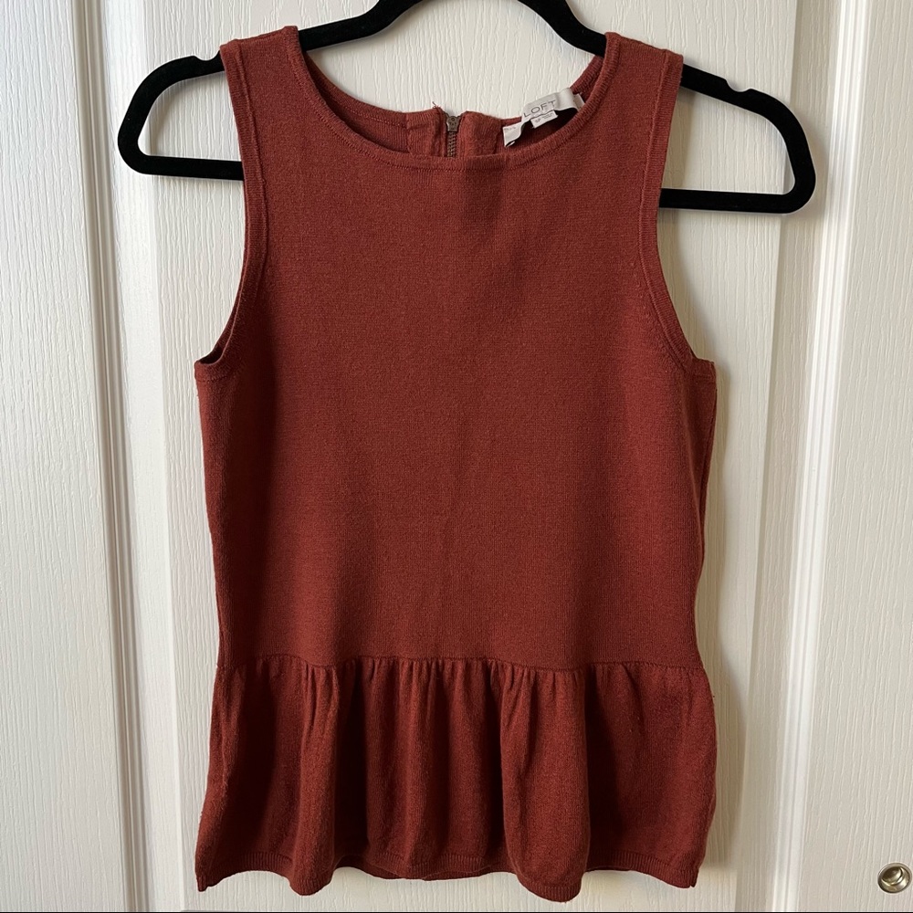 LOFT Peplum Tank Top Cotton Wool Blend in Terracotta / Burnt Orange